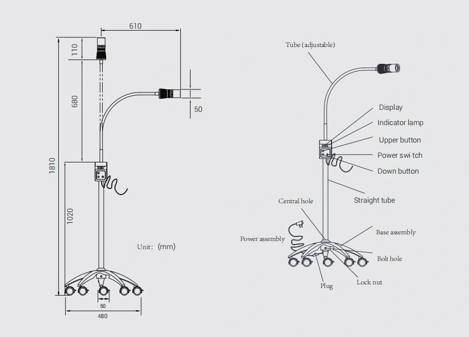 Mobile Type LED Flexible Gooseneck Medical Examination Lamp Floor Standing Dental Surgical Lamp