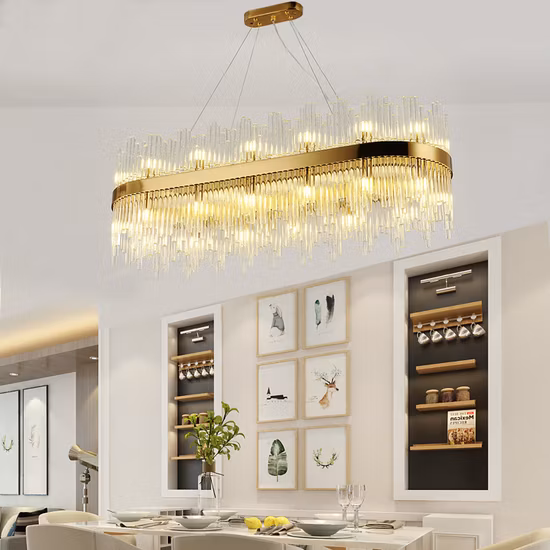 Lampadari di cristallo rettangolari dorati decorativi per la casa moderni e di lusso (WH
